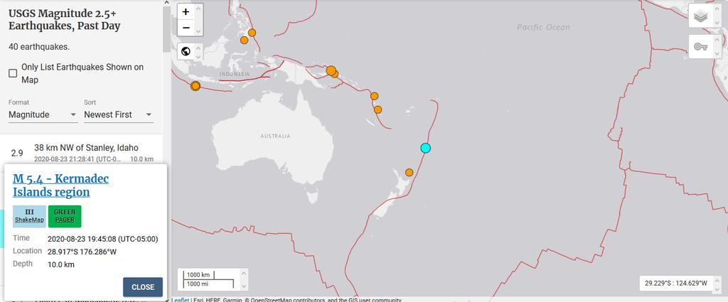 Un terremoto de magnitud 5.4 sacudió este lunes las islas Kermadec, un archipiélago perteneciente a Nueva Zelanda en el Pacífico, sin que las autoridades informaran de daños materiales o emitieran una alerta de tsunami. (ESPECIAL)