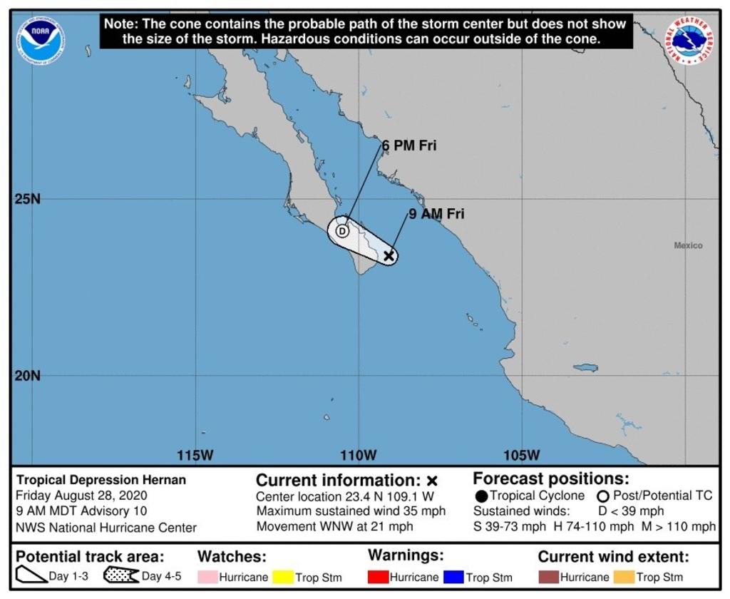 Hernán tocó tierra mexicana este viernes en Baja California Sur, noroeste del país, pero se degradó de depresión a post-ciclón tropical, informó el Servicio Meteorológico Nacional (SMN). (EFE)
