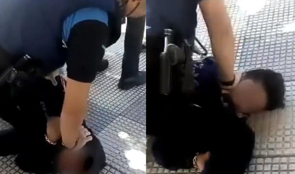 Uno de los oficiales ejerció presión en el cuello del muchacho al someterlo en el suelo para colocarle las esposas (CAPTURA) 