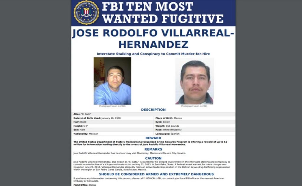 El Buró Federal de Investigaciones (FBI) incluyó este martes a José Rodolfo Villarreal Hernández, uno de los capos del Cartel Beltrán-Leyva, en su lista de los 10 fugitivos más buscados. (ESPECIAL)