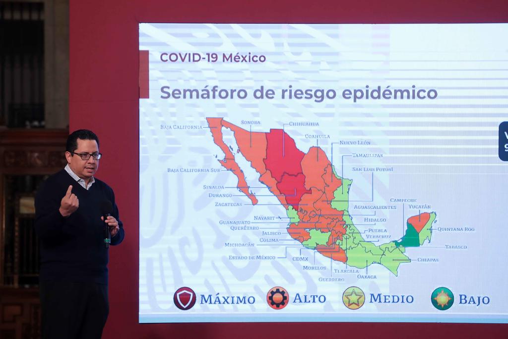 Al actualizar el semáforo epidemiológico, la secretaría de Salud informó que Chihuahua y Durango permanecerán en semáforo rojo, Campeche es la única entidad federativa en color verde, 18 estados tendrán un nivel de riesgo alto, o bien, color naranja y 11 en amarillo. (EL UNIVERSAL)