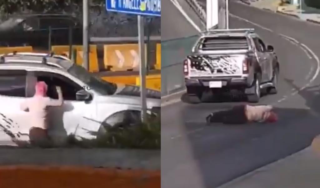 Por medio de redes sociales, usuarios difundieron el video que muestra al conductor de la camioneta arrastrar a la mujer hasta dejarla tirada en el pavimento (CAPTURA) 