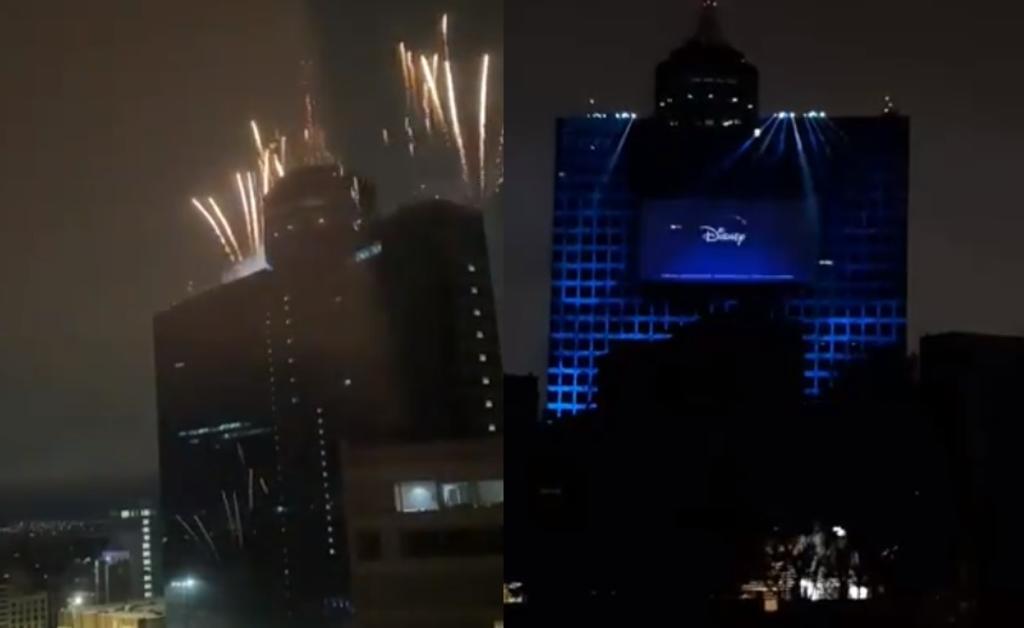 La plataforma de streaming Disney Plus, se lució con un espectáculo de luces sobre el WTC de la CDMX, desconcertando a sus habitantes con el uso de la pirotecnia (CAPTURA) 