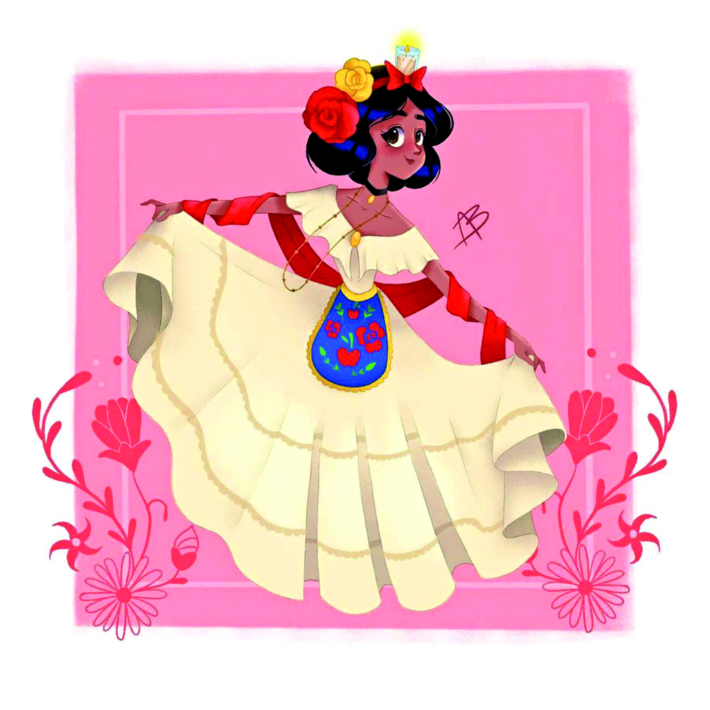 BLANCA NIEVES. Blanca Nieves, la primera princesa que Disney llevó al mundo animado, porta el traje típico de Veracruz, haciendo la danza de “la bruja”. (TOMADAS DEL INSTAGRAM DE AIDASOFIAB)
