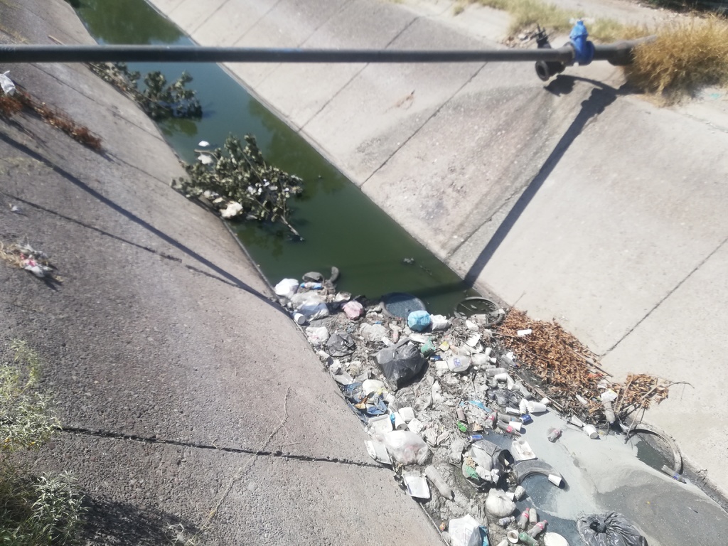 En la colonia Francisco Villa Norte de Lerdo, los vecinos denuncian constantemente que se arrojan desechos en el canal de riego.