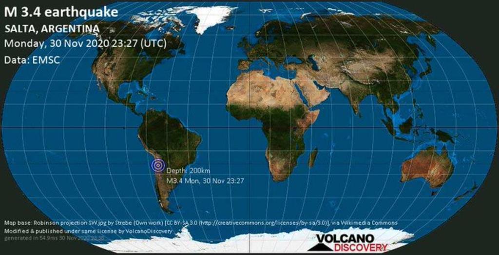 Un sismo de magnitud 6.4 en la escala de Richter sacudió este lunes a la provincia argentina de Salta, en el noroeste del país, en un sitio muy cercano a la frontera con Chile, sin que de momento se hayan reportado daños ni víctimas. (ESPECIAL) 