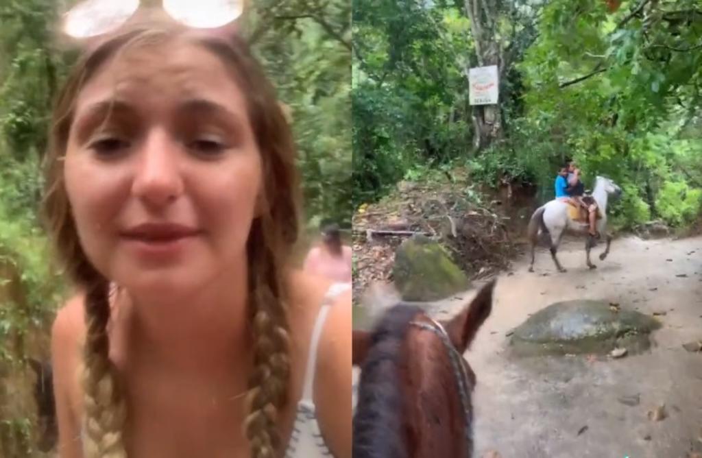 Montada en un caballo, la joven explicó en un video para TikTok lo que le ocurría tras extraviarse en México (CAPTURA)  