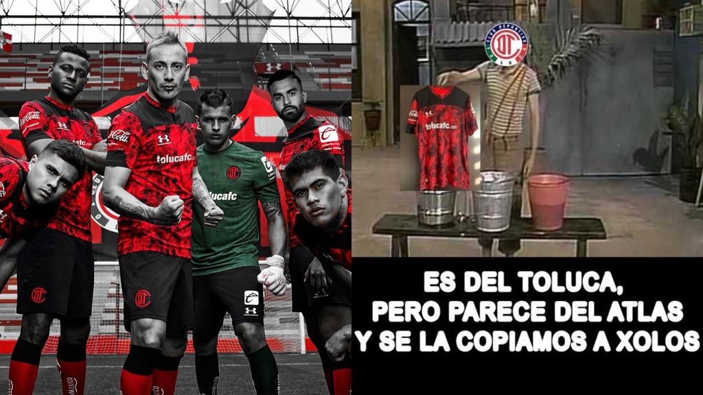 El nuevo uniforme de local de los Diablos Rojos del Toluca ha causado confusión y burlas en redes sociales. (ESPECIAL)
