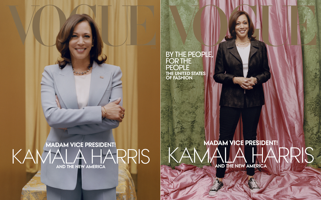 Imágenes de la vicepresidenta electa Kamala Harris, en la portada de la edición digital de febrero de la revista. (AP)