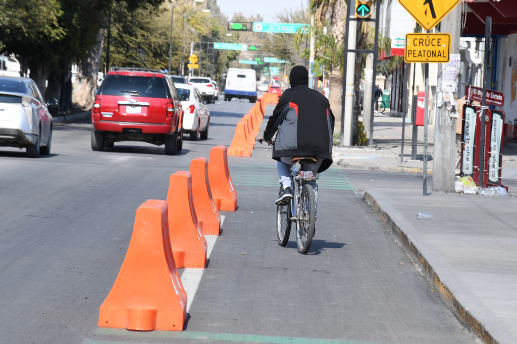 El Ayuntamiento reforzó los señalamientos en los carriles de la ciclovía en la calzada Colón. (FERNANDO COMPEÁN)