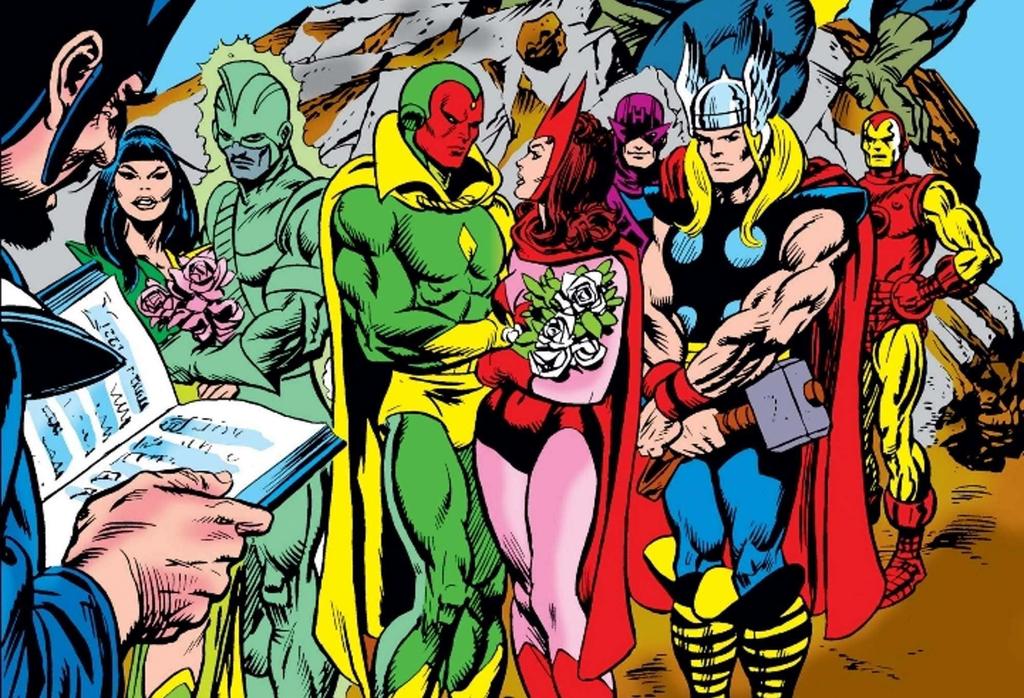 La boda. La Bruja Escarlata y Visión unieron sus vidas en el comic Giant-Size Avengers número 4.