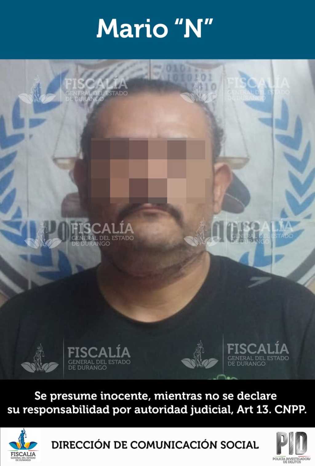 La Vicefiscalía Región Laguna realizó la detención mediante orden de aprehensión en contra de Mario 'N', de 48 años de edad, por la probable comisión del delito de homicidio calificado en agravio de quien en vida respondiera al nombre de Fidel Guerrero Ibarra.