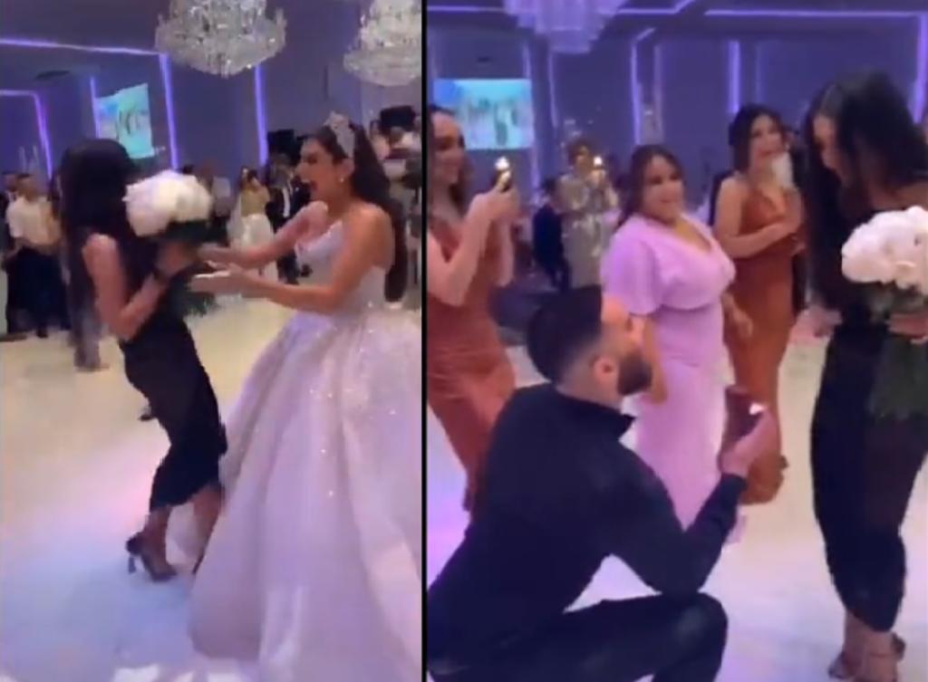 La pareja que se casó compartió el video de la pedida de mano de sus amigos, que sucedió durante su propia boda. (INTERNET)