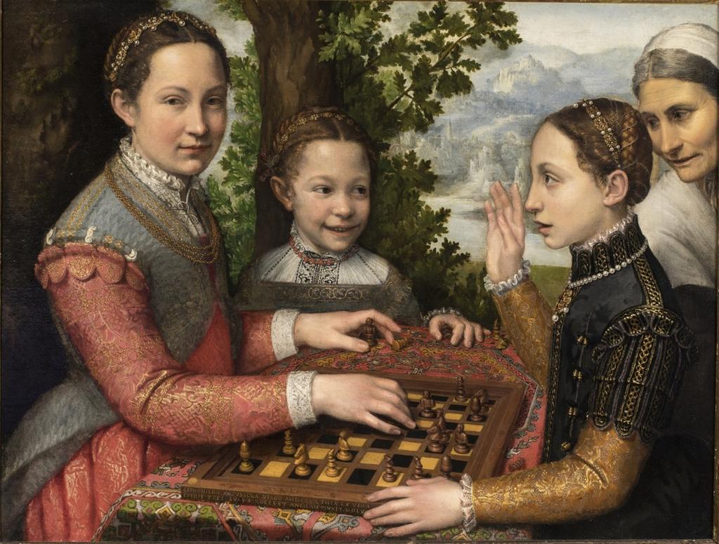 En la exposición se exhiben obras maestras como el “Juego de ajedrez”, de 1555, que representa a tres de las hermanas de Sofonisba Anguissola, creadora de la pintura. (INSTAGRAM / @palazzorealemilano)