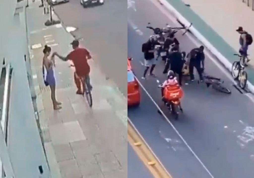 En Vila Velha, Brasil un hombre en bicicleta robó el celular de una joven que esperaba en la acera de una calle mientras ella estaba viendo la pantalla.  (Especial) 