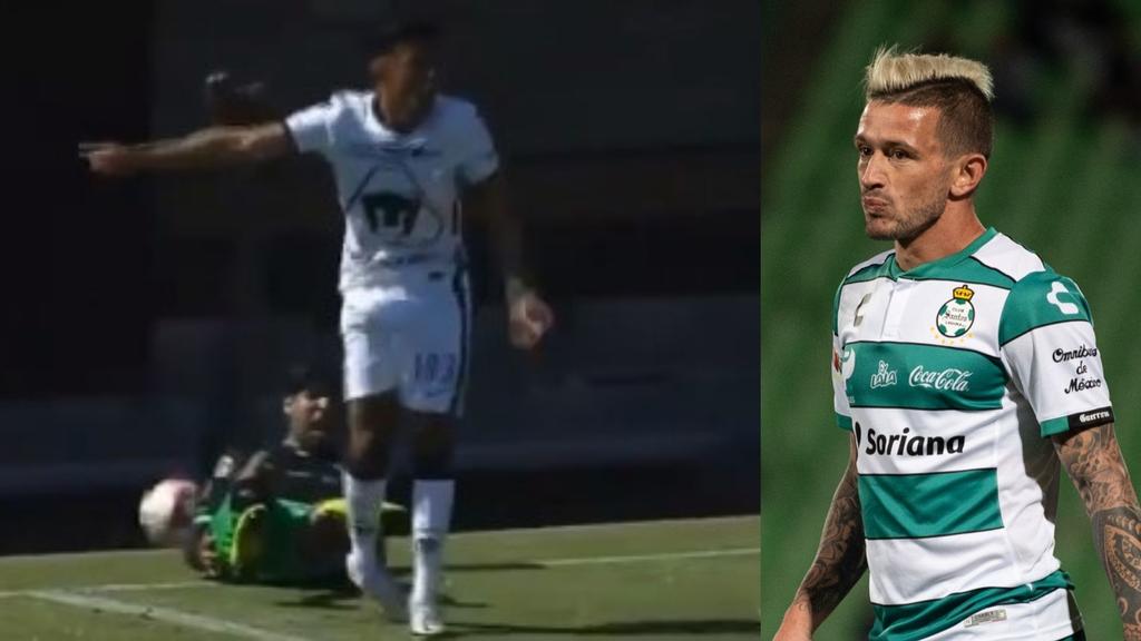 Osmar Ruíz, delantero de Santos Laguna Sub-20, sufrió una fractura tras una dura entrada del jugador de Pumas, Oliver Pérez, situación a la que Brian Lozano reaccionó en sus redes sociales. (ESPECIAL/ARCHIVO)

