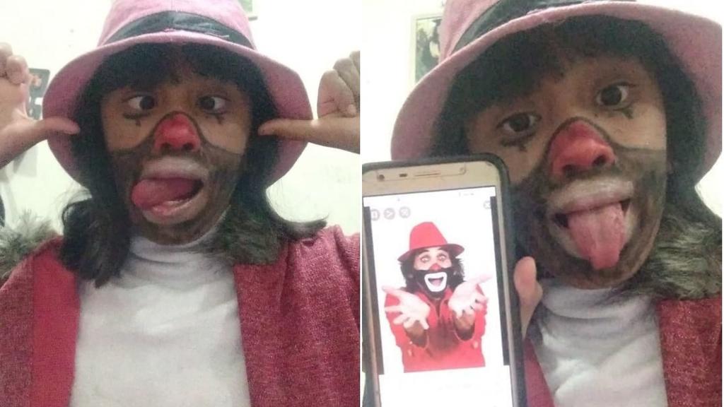 Nataly Barrón, del ejido La Joya, a manera de tributo subió en sus redes sociales unas fotos en las que se le ve caracterizada de 'Cepillín'. (ESPECIAL)
