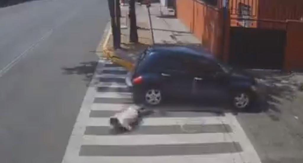 Cuando la mujer cruzaba la calle, el automóvil se echó en reversa atropellándola (CAPTURA) 