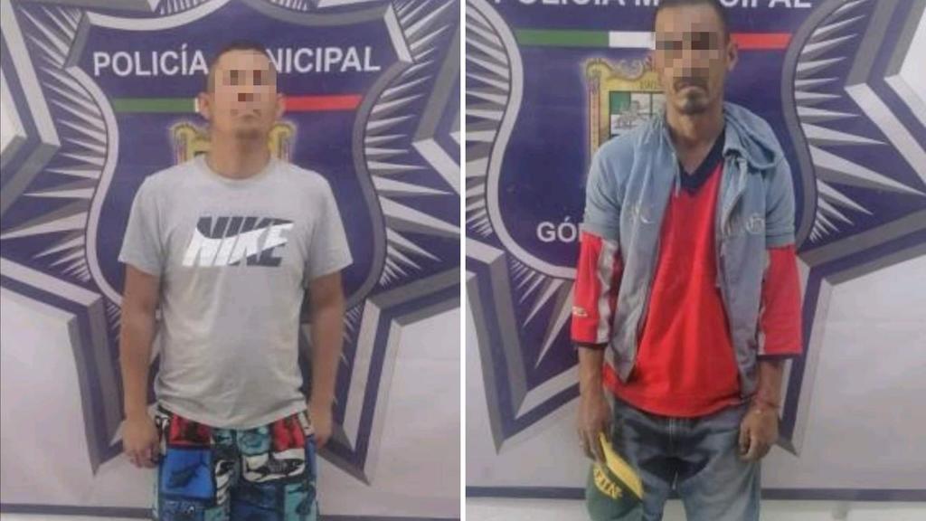 Elementos de la Dirección de Seguridad y Protección Ciudadana de Gómez Palacio realizaron la detención de dos hombres probables responsables del delito de robo a comercio. (ARCHIVO) 
