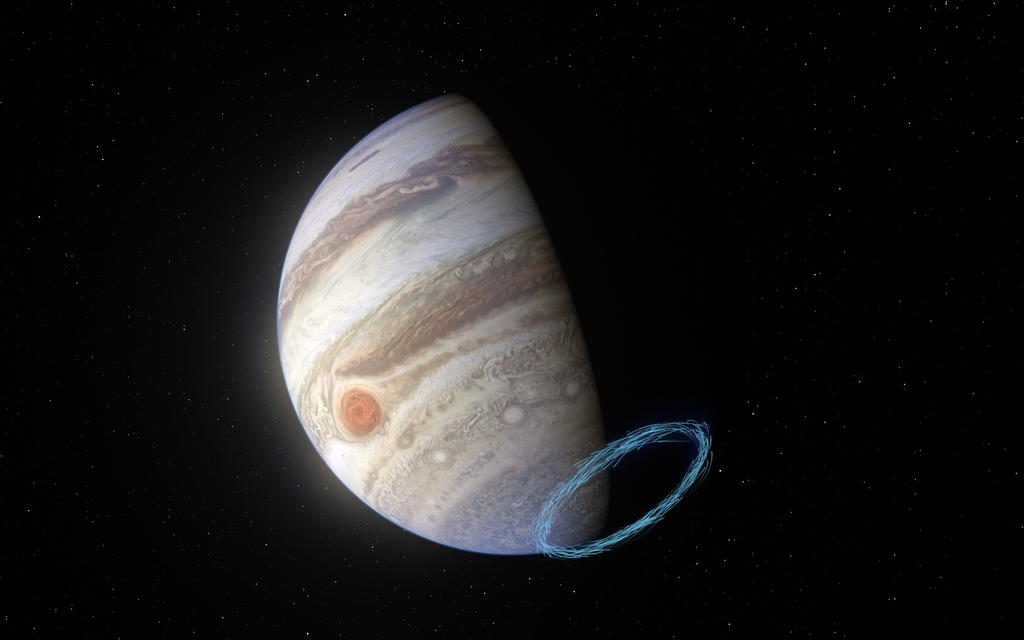 Un equipo internacional de astrónomos ha medido por primera vez los vientos de la atmósfera media de Júpiter y han revelado que cerca de sus polos se desencadenan algunos de enorme potencia, con velocidades de hasta 1,450 kilómetros por hora. (ARCHIVO) 
