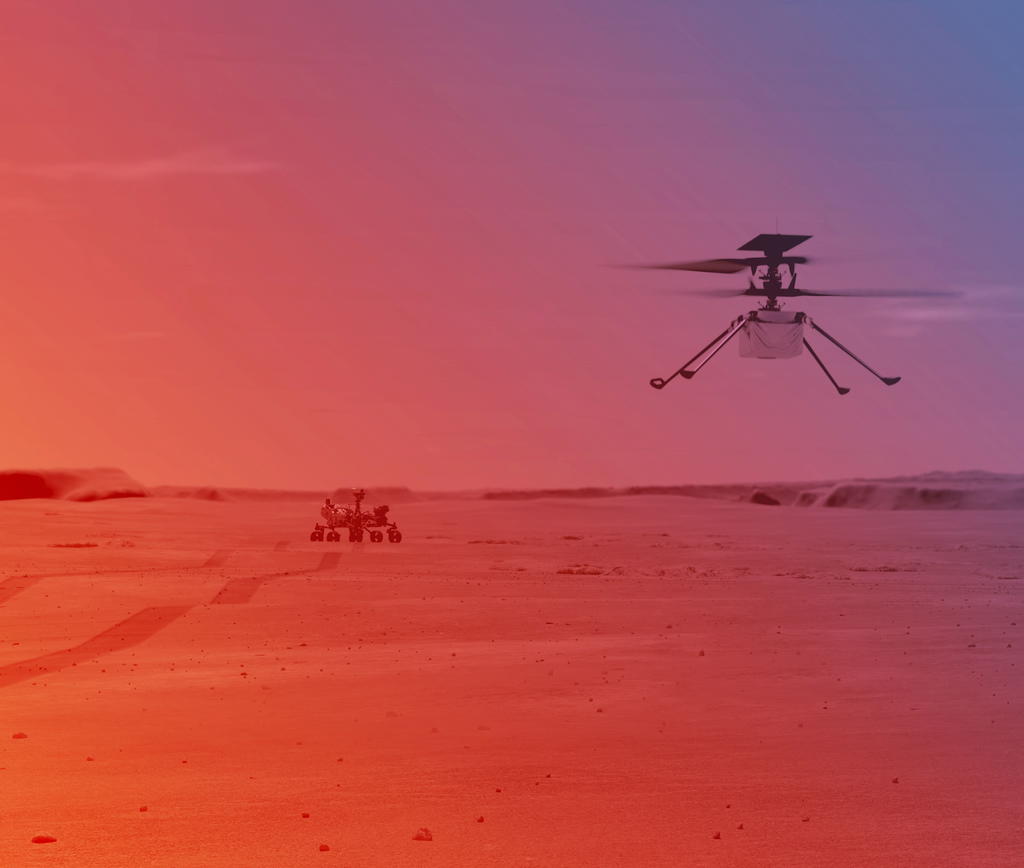 El helicóptero Ingenuity de casi 2 kilos de peso se alzará por primera vez en Marte no antes del 8 de abril y en una explanada ya elegida para ese primer vuelo de prueba, informaron este martes científicos de la NASA. (ARCHIVO) 