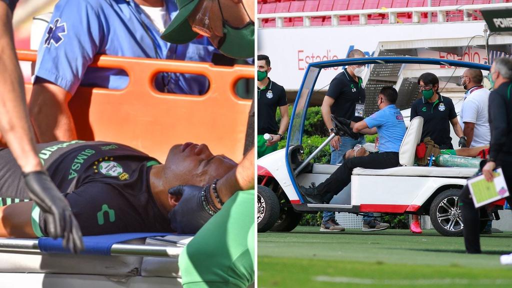 Santos Laguna, dio a conocer el parte médico de su jugador, Ronaldo Prieto, quien cortó un centro con la cara en el duelo contra el Rebaño Sagrado, por lo que tuvo que ser sustituido por el 'Charal' Orrantia. (JAM MEDIA)
