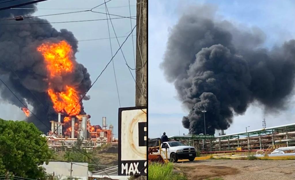 La tarde de hoy se registró un incendio al interior de la refinería Lázaro Cárdenas en Minatitlán, Veracruz. (ESPECIAL)