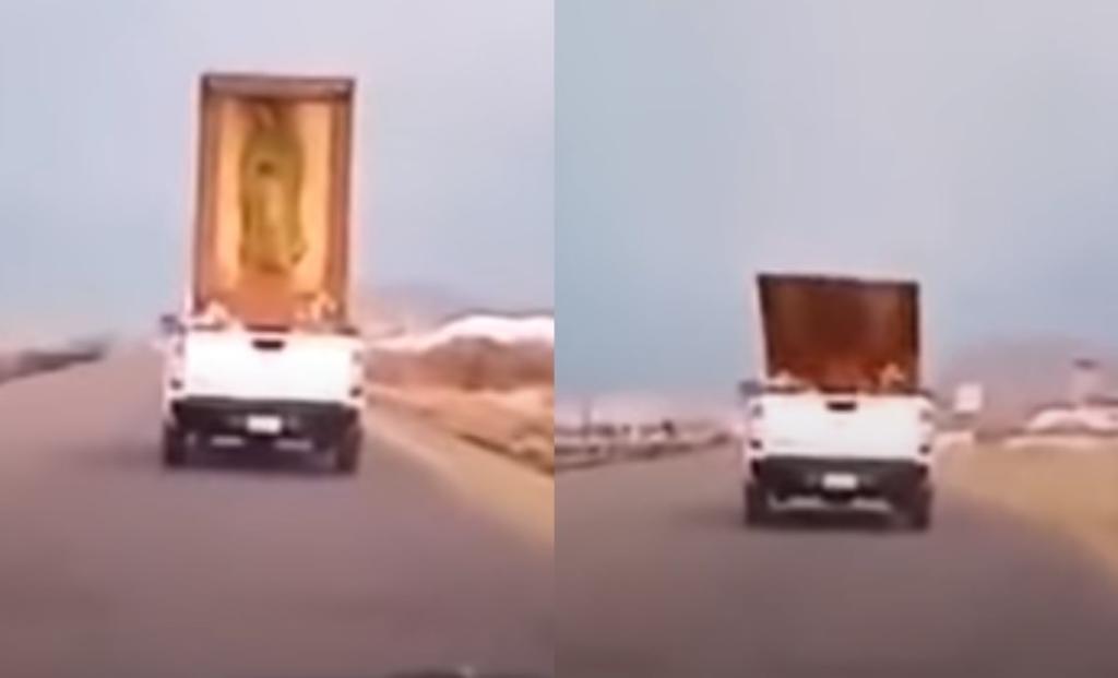 El video que registró la caída del cuadro de la Virgen de Guadalupe desde una camioneta en Michoacán, se ha viralizado en redes gracias a la reacción de feligreses que formaban parte de la procesión religiosa (CAPTURA)  