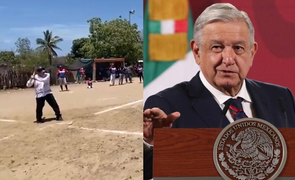 El mandatario se dio el tiempo de unirse a un juego amistoso de beisbol durante su paso por Sinaloa (ESPECIAL) 