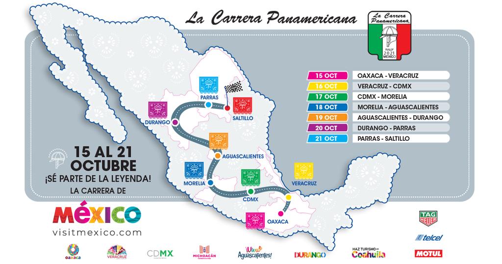 El recorrido de la carrera inicia en Oaxaca, pasa por Veracruz, CDMX, Morelia, Aguascalientes, Durango, Parras de la Fuente y llega a Saltillo.  (FACEBOOK)
