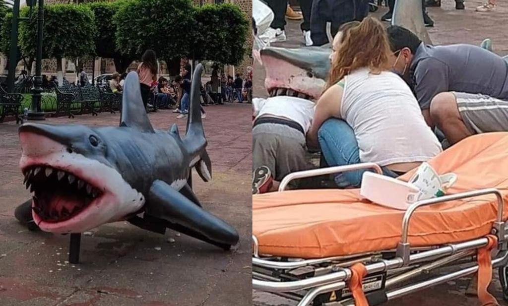 Las imágenes del niño atorado dentro del tiburón se viralizaron en redes sociales (FACEBOOK)  