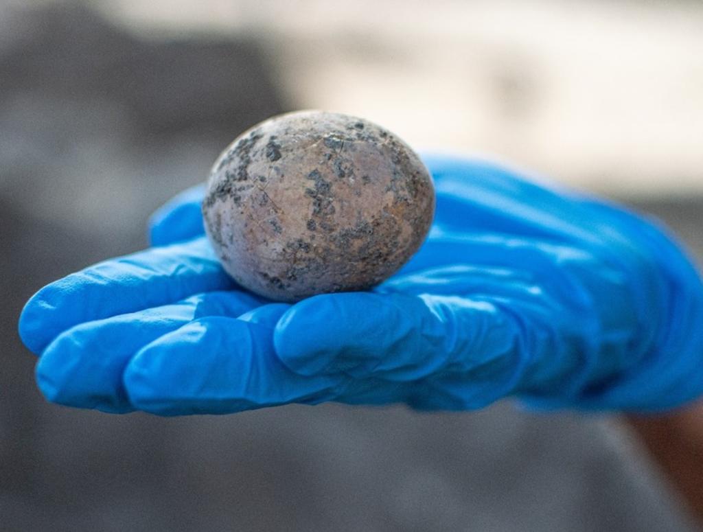 El huevo se halló en un complejo construido en el período bizantino y se hallaron también tres muñecos de hueso. (INTERNET)