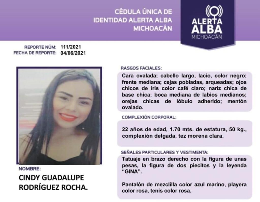 Autoridades locales confirmaron el hallazgo sin vida de Cindy Guadalupe R, joven reportada como desaparecida hace casi una semana en el municipio de Taretan, Michoacán. (ESPECIAL)