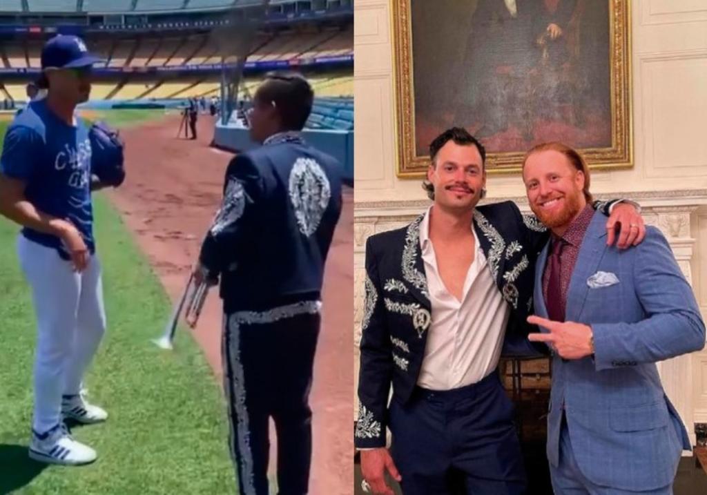 Este viernes durante la visita de los Dodgers a la Casa Blanca en Washington con el presidente de los Estados Unidos, Joe Biden, el pitcher Joe Kelly arribó a las instalaciones con una chaqueta de mariachi mexicano. (ESPECIAL) 