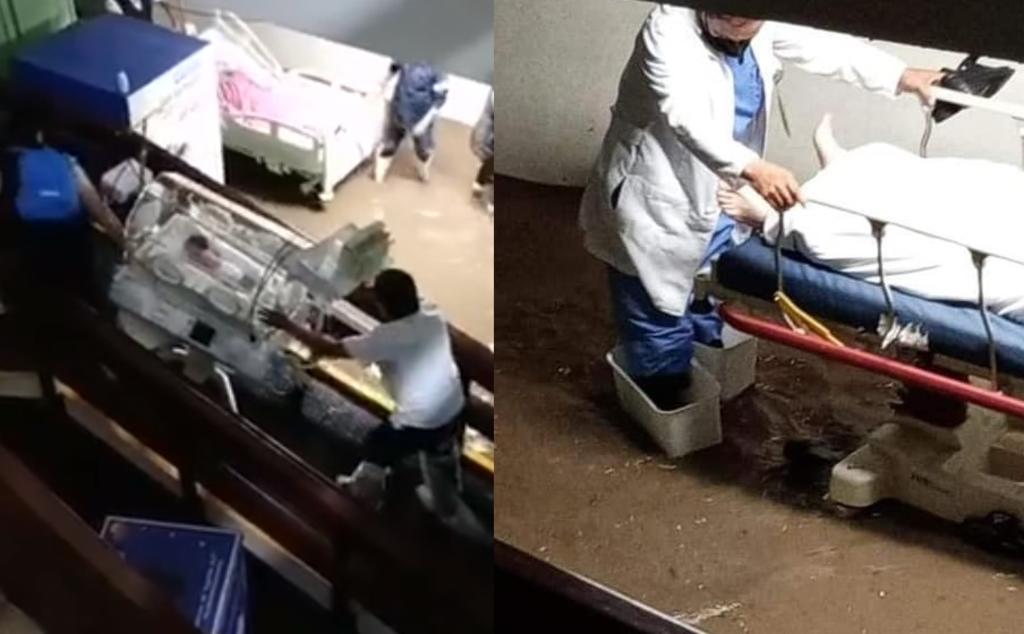 A través de redes sociales se difundieron videos y fotografías que mostraban las instalaciones del hospital Salvador González Herrejón, completamente inundado a raíz de las fuertes lluvias con granizo que se registraron en las últimas horas en Edomex (CAPTURA) 