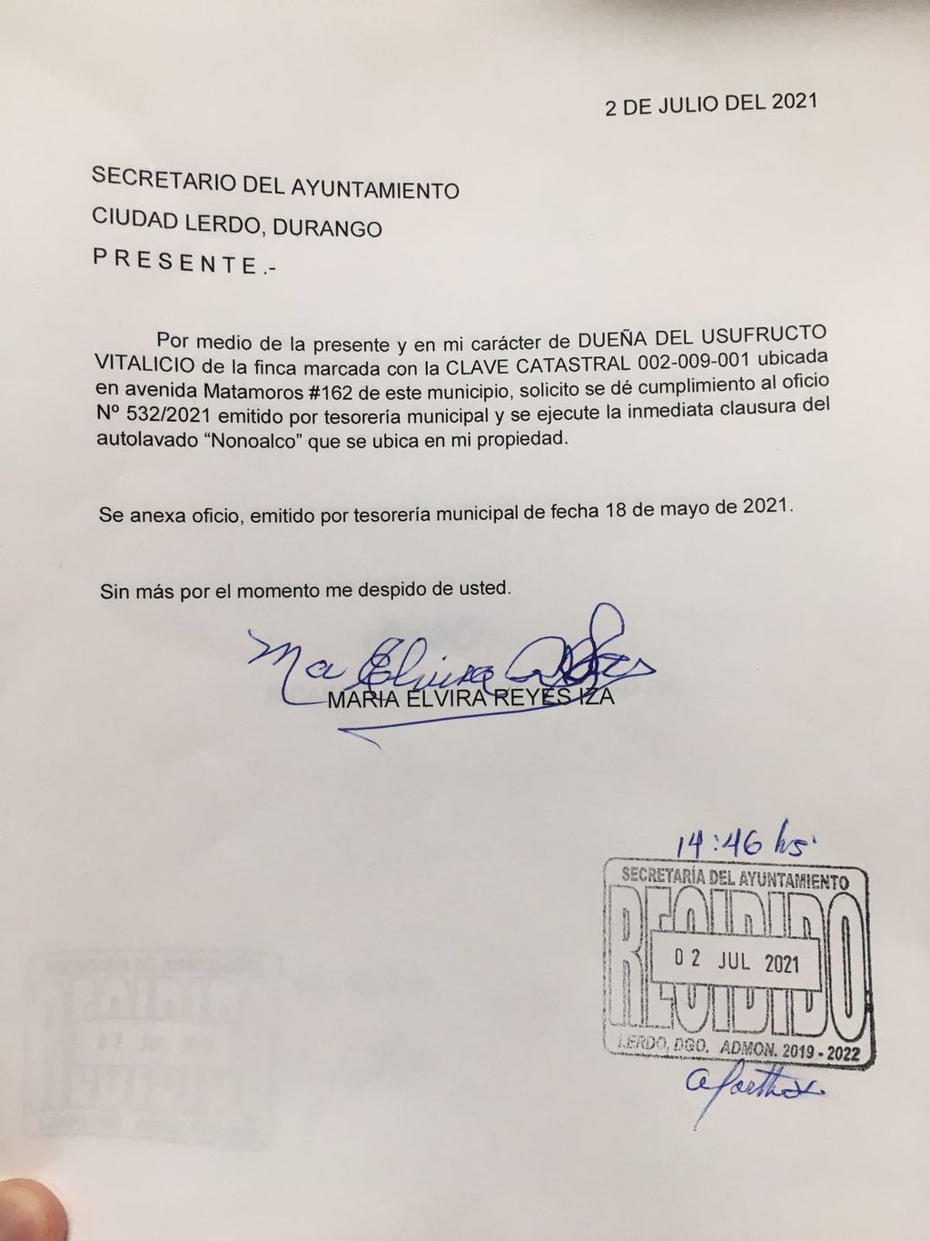 De acuerdo con el secretario del Ayuntamiento, la solicitud de cumplimiento al oficio le compete a la tesorería municipal de Lerdo. (EL SIGLO DE TORREÓN)