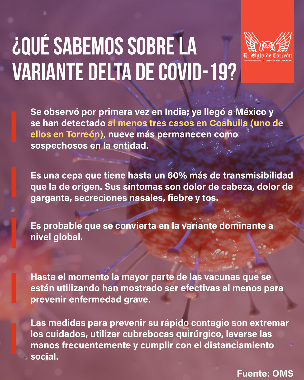 Por variante Delta del COVID en Torreón, Mesa de Salud de La Laguna pide a la población reforzar medidas 