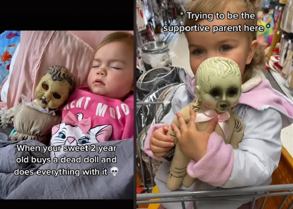 Una niña muy afecta a los juguetes ‘macabros’, dicen que es una pequeña ‘Merlina Addams’. (INTERNET)