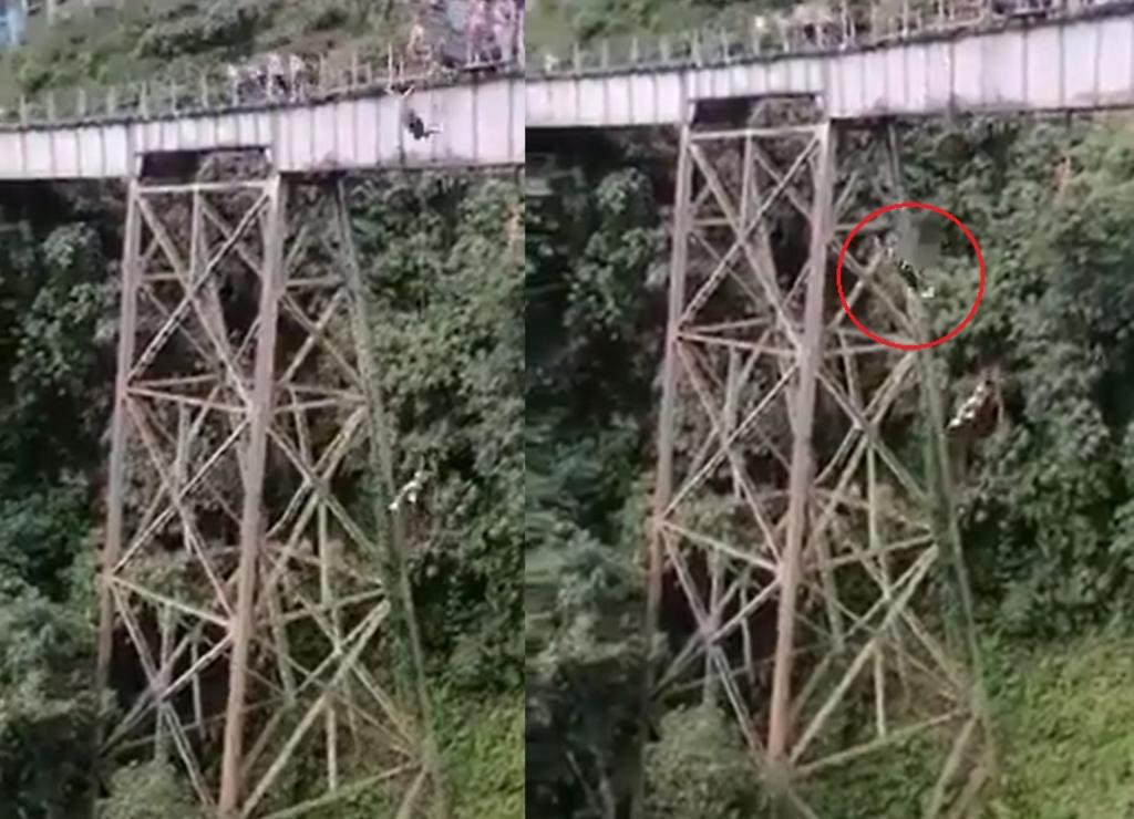 La mujer habría creído escuchar la indicación de su instructor para arrojarse del puente, sin percatarse que su equipo de protección no estaba asegurado (CAPTURA)