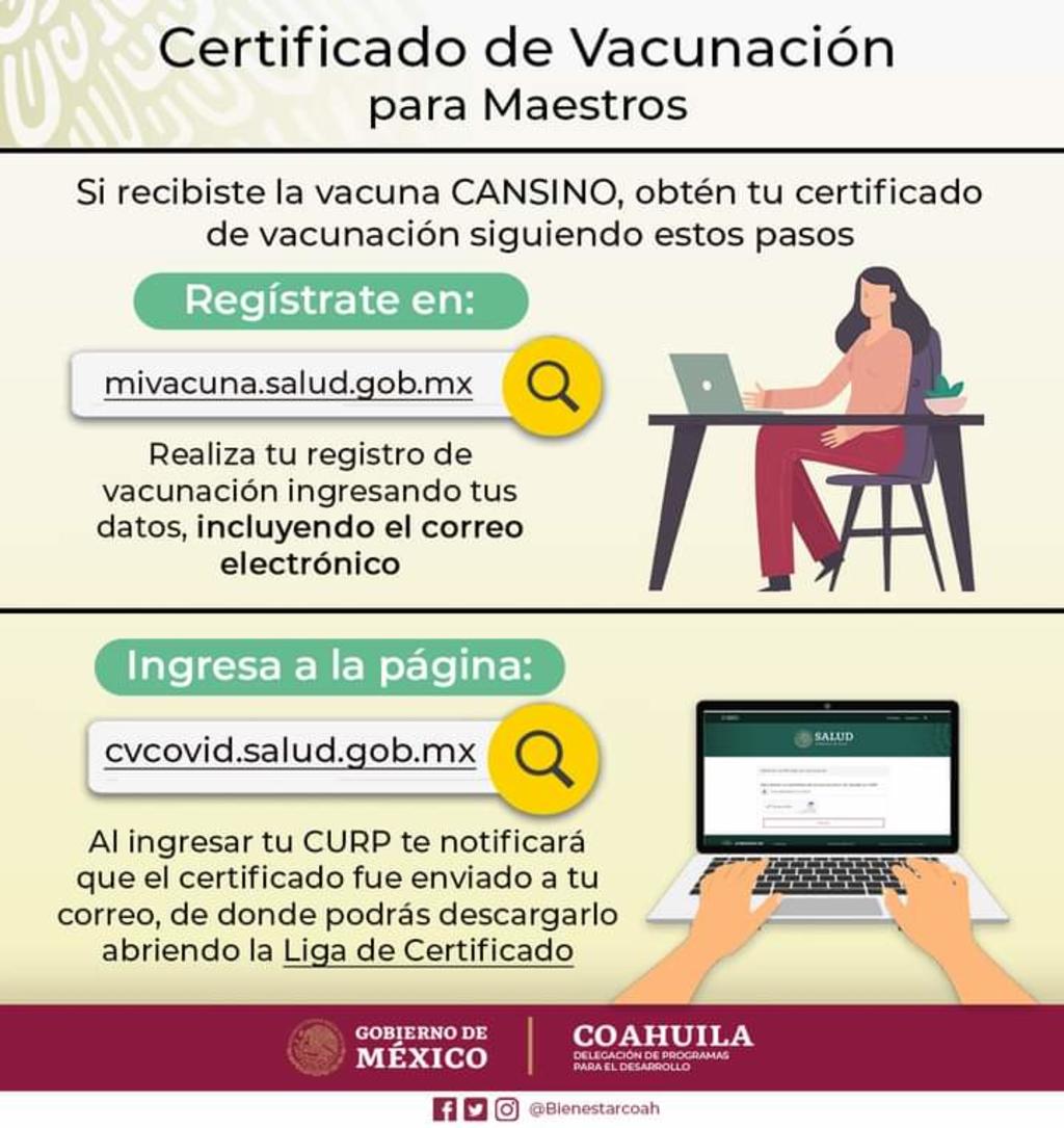 El delegado de la Secretaría de Bienestar en Coahuila, Reyes Flores Hurtado, informó que los maestros y personal que trabaja en las escuelas públicas y privadas ya pueden generar su certificado de vacunación. (ARCHIVO) 
