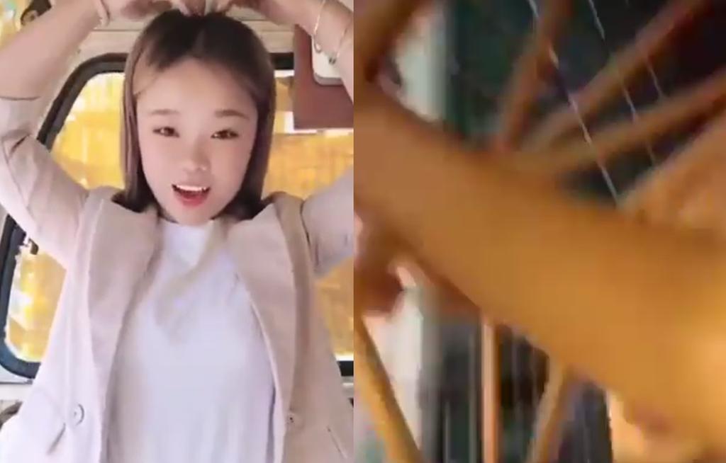 La 'influencer' china estaba grabando un video mientras bailaba, momento en el que resbaló de la grúa (CAPTURA) 