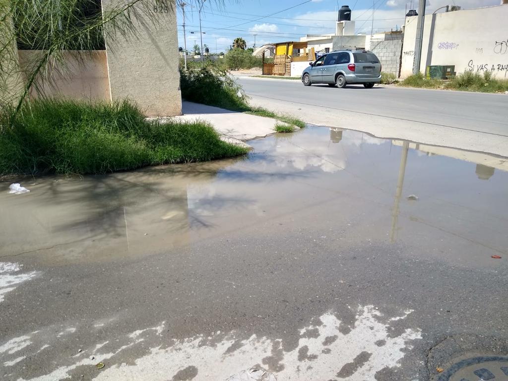 Habitantes de la colonia Campo Nuevo Zaragoza de Torreón reportan una fuga de agua potable sobre la calle Campo de Las Flores, justo a unos pocos metros del nuevo pozo de extracción que se inauguró este año en el sector. (ROBERTO ITURRIAGA)