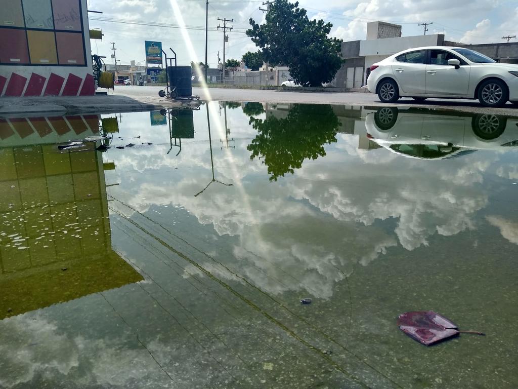 Las aguas pestilentes han brotado una vez más en plena avenida Bromo de la colonia Loma Real II en Torreón, se trata de bloqueos en el drenaje que afectan a decenas de familias y comercios que se encuentran en la principal zona de acceso del sector ubicado en el oriente de la ciudad. (ROBERTO ITURRIAGA)