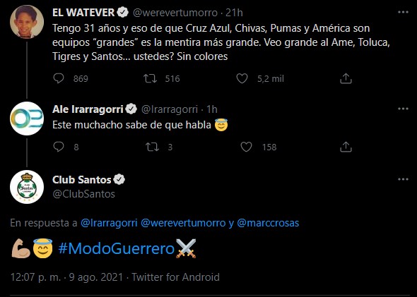 Werevertumorro dice ver a Santos entre los cuatro 'grandes' e Irarragorri reacciona 
