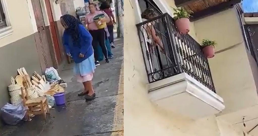 La mujer mayor habría sido bañada con agua sucia mientras vendía sus artesanías en las calles de Michoacán (CAPTURA) 