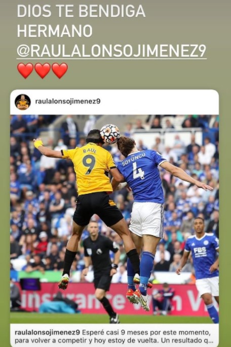 David Luiz dedica mensaje a Raúl Jiménez tras su reaparición en la Premier League