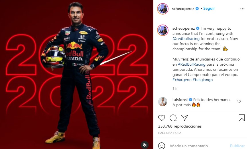 'Checo' Pérez renueva su contrato para la temporada 2022 de Fórmula Uno con Red Bull 