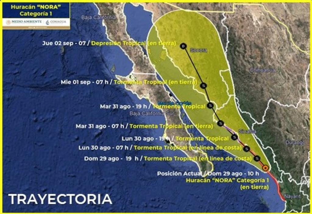 El huracán 'Nora' avanzaba el domingo por la costa de México en el océano Pacífico hacia el Golfo de California, tras pasar por la zona de Puerto Vallarta. (TWITTER)