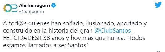 Llueven felicitaciones por los 38 años de Club Santos Laguna 
