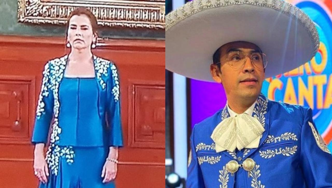 La Primera Dama portó un vestido azul durante el Grito de Independencia que 'acaparó' miradas, volviéndose blanco de burlas y memes en redes sociales (CAPTURA) 